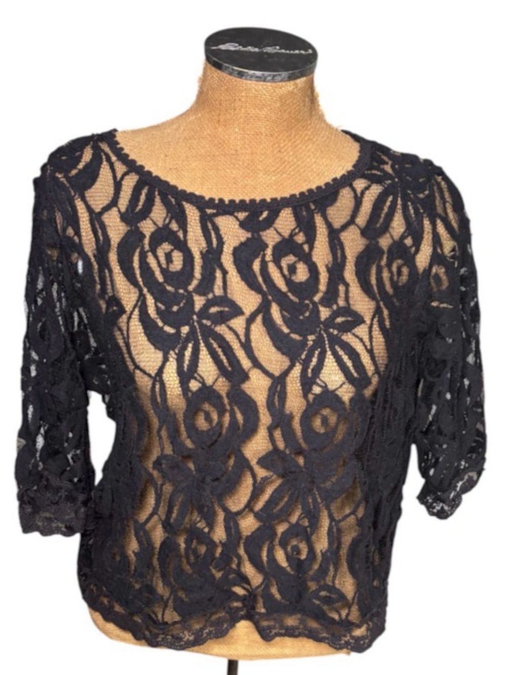 Fever Black Lace Floral Women's Top Size XL